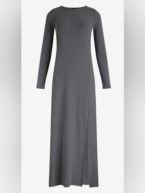 Express Boat Neck Long Sleeve Side Slit Maxi Dress XS Gray